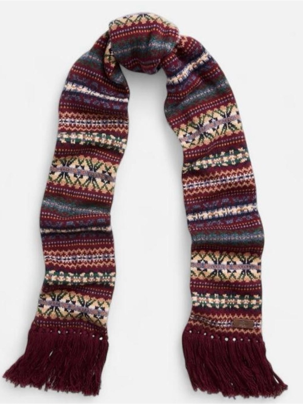 Ralph Lauren Fair Isle Pattern Wool Blend Winter Fringe Long Scarf Cabincore